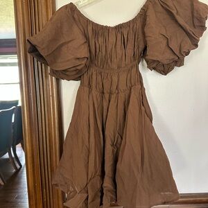 Princess Polly Brown Puff-Sleeve Mini Dress